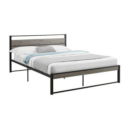 Platform Bed, Bedroom, Grey Laminate, Black Metal, Contemporary