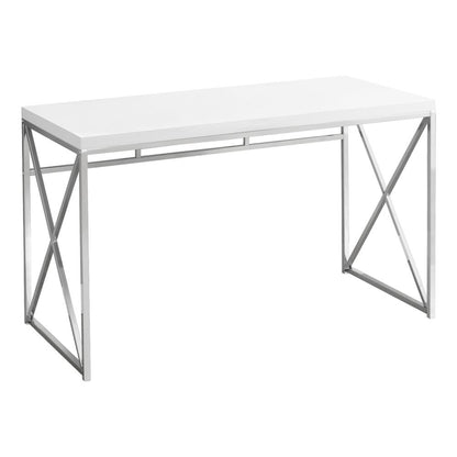 Computer Desk, Home Office, Laptop, Work, Glossy White Laminate, Chrome