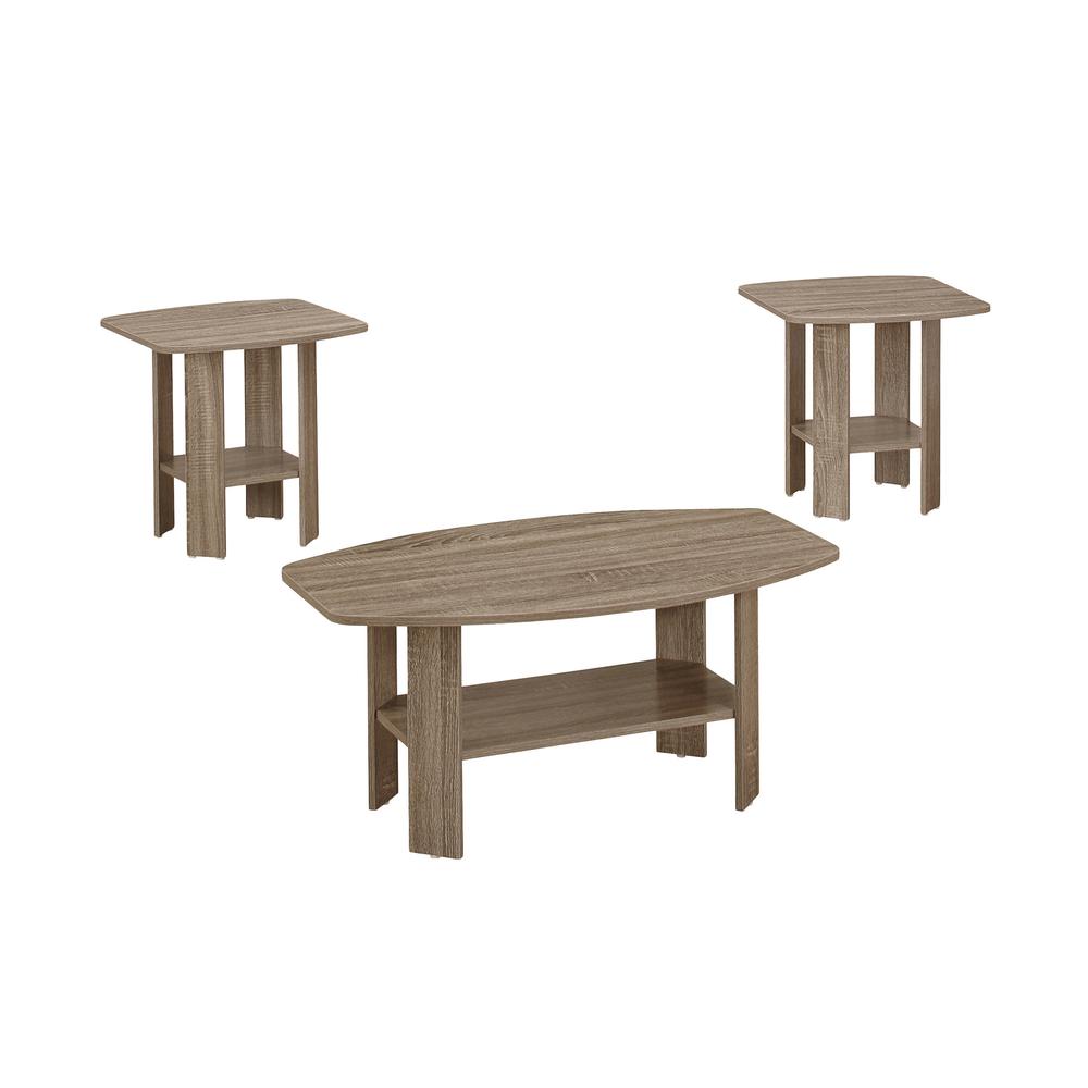 Table Set, 3pcs Set, Coffee, End, Side, Accent, Living Room, Brown Laminate