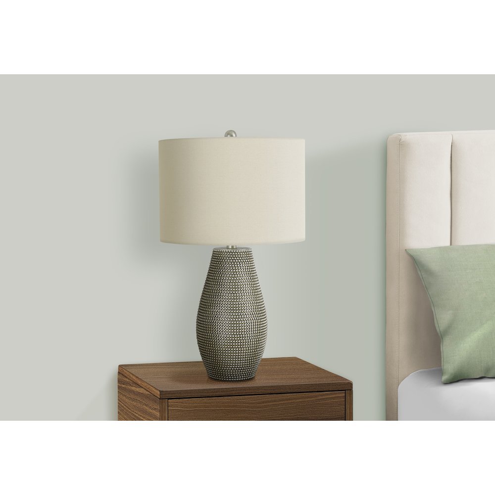 Lighting, 24"H, Table Lamp, Grey Resin, Ivory / Cream Shade, Contemporary