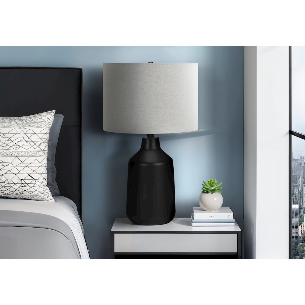 Lighting, 24"H, Table Lamp, Black Concrete, Grey Shade, Contemporary
