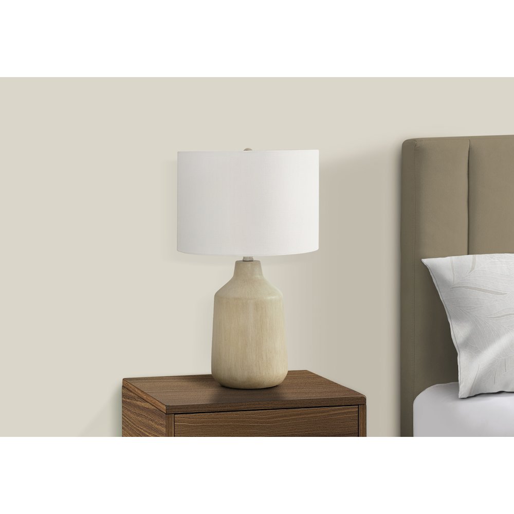 ="Lighting, 24""H, Table Lamp, Beige Concrete, Ivory / Cream Shade, Contemporar