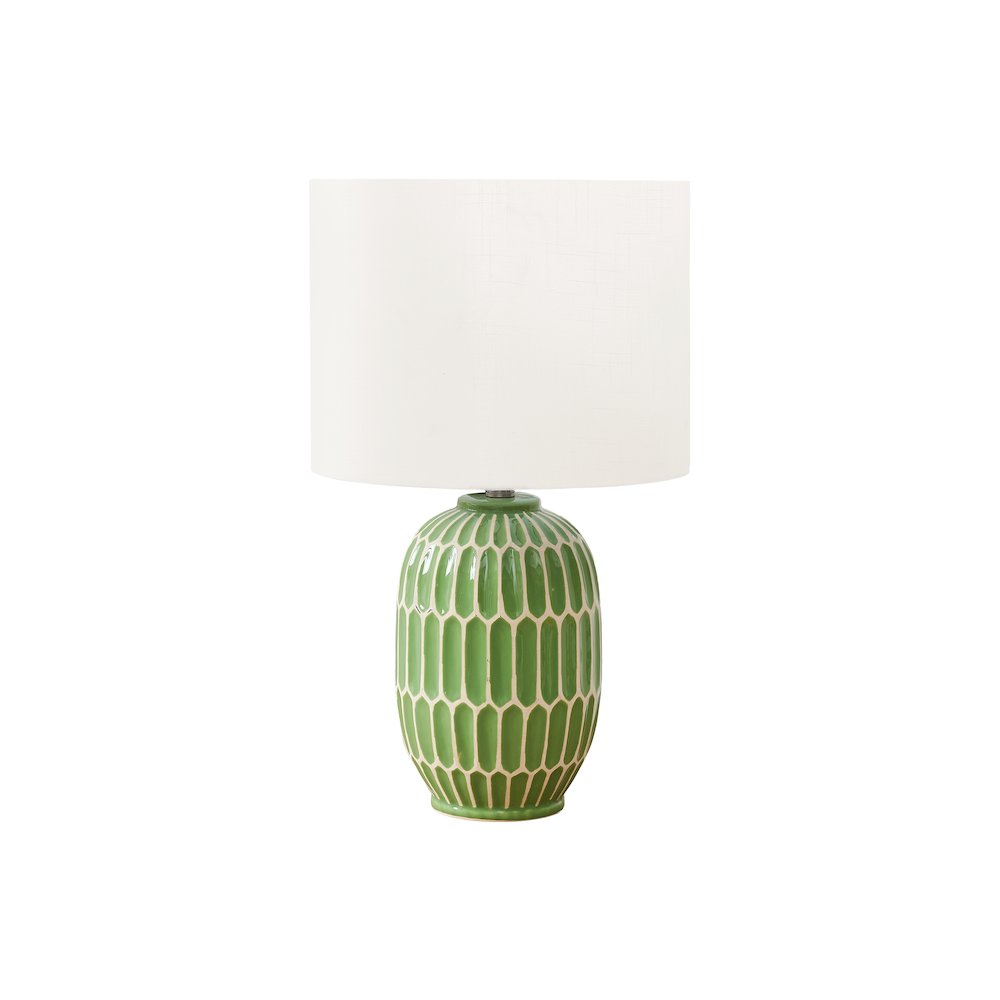 22"H, Table Lamp, Green Ceramic, Ivory / Cream Shade, Contemporary, Modern