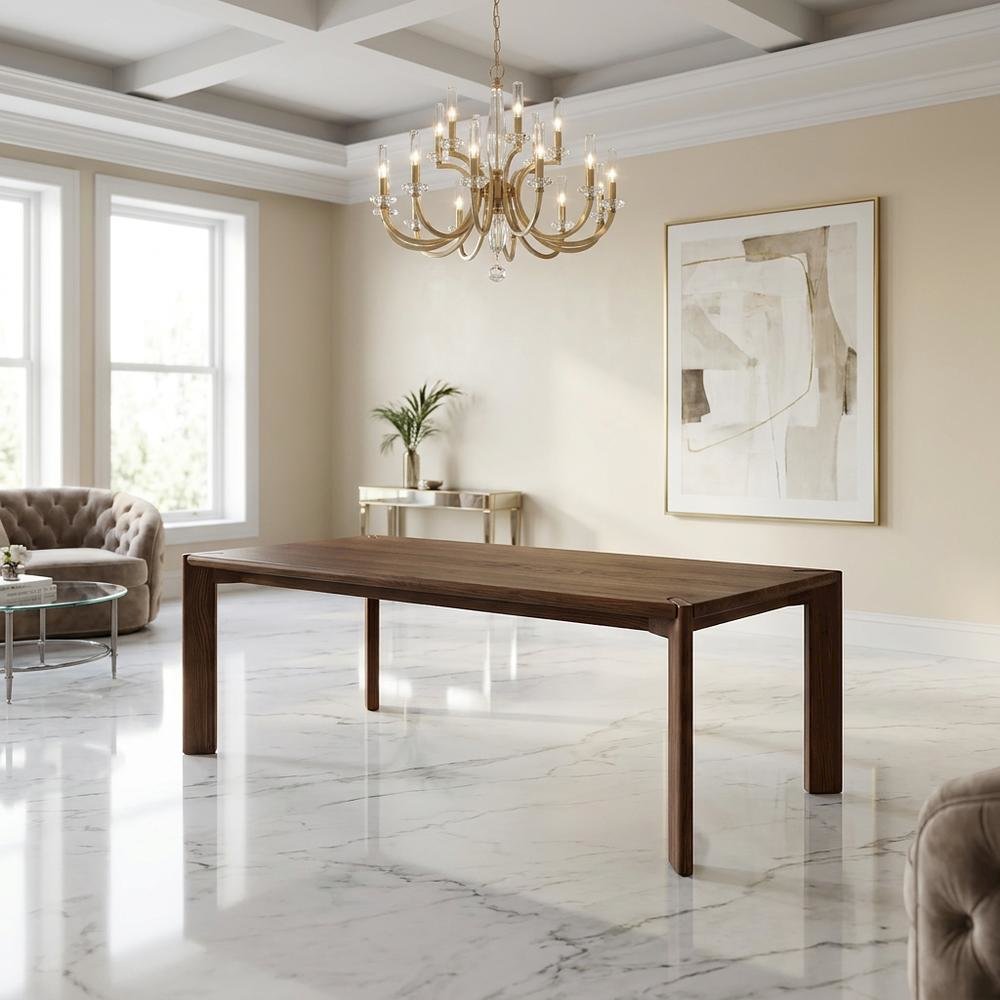 Solid White Ash Dining Table with Rounded Edges, Modern Style Seats Eight