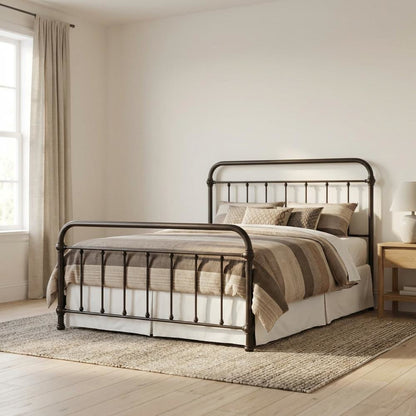 Queen Size Platform Bed with Dark Bronze Metal Frame and Casual Style