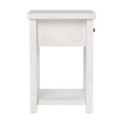 White Nightstands Set of 2 Wooden Side Tables with Drawer and Shelf
