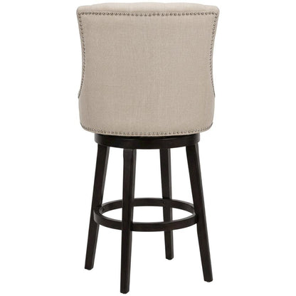 Brown Fabric Round Counter Stool with High Back and Wood Construction