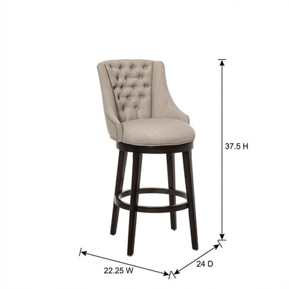 Brown Fabric Round Counter Stool with High Back and Wood Construction
