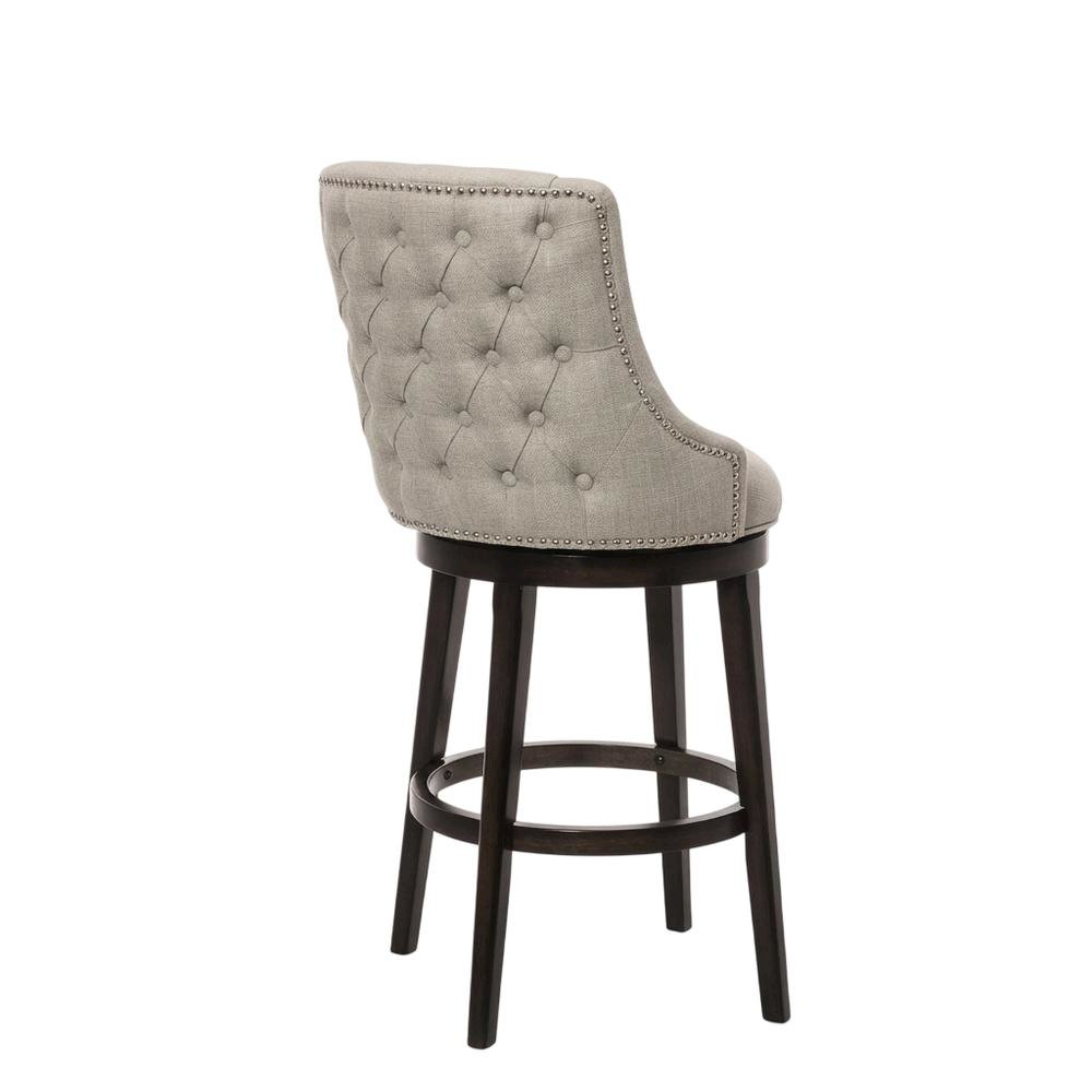 Brown Fabric Round Counter Stool with High Back and Wood Construction