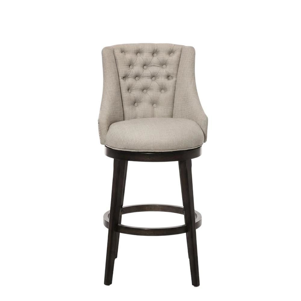 Brown Fabric Round Counter Stool with High Back and Wood Construction