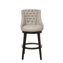 Brown Fabric Round Counter Stool with High Back and Wood Construction