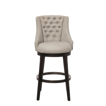 Brown Fabric Round Counter Stool with High Back and Wood Construction