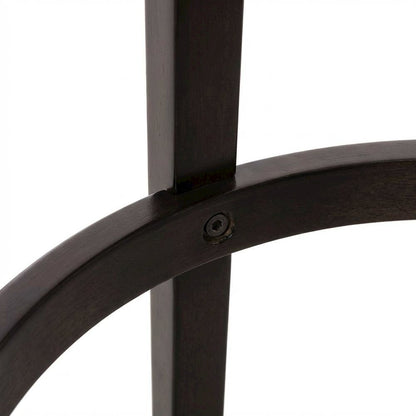 Brown Fabric Round Counter Stool with High Back and Wood Construction