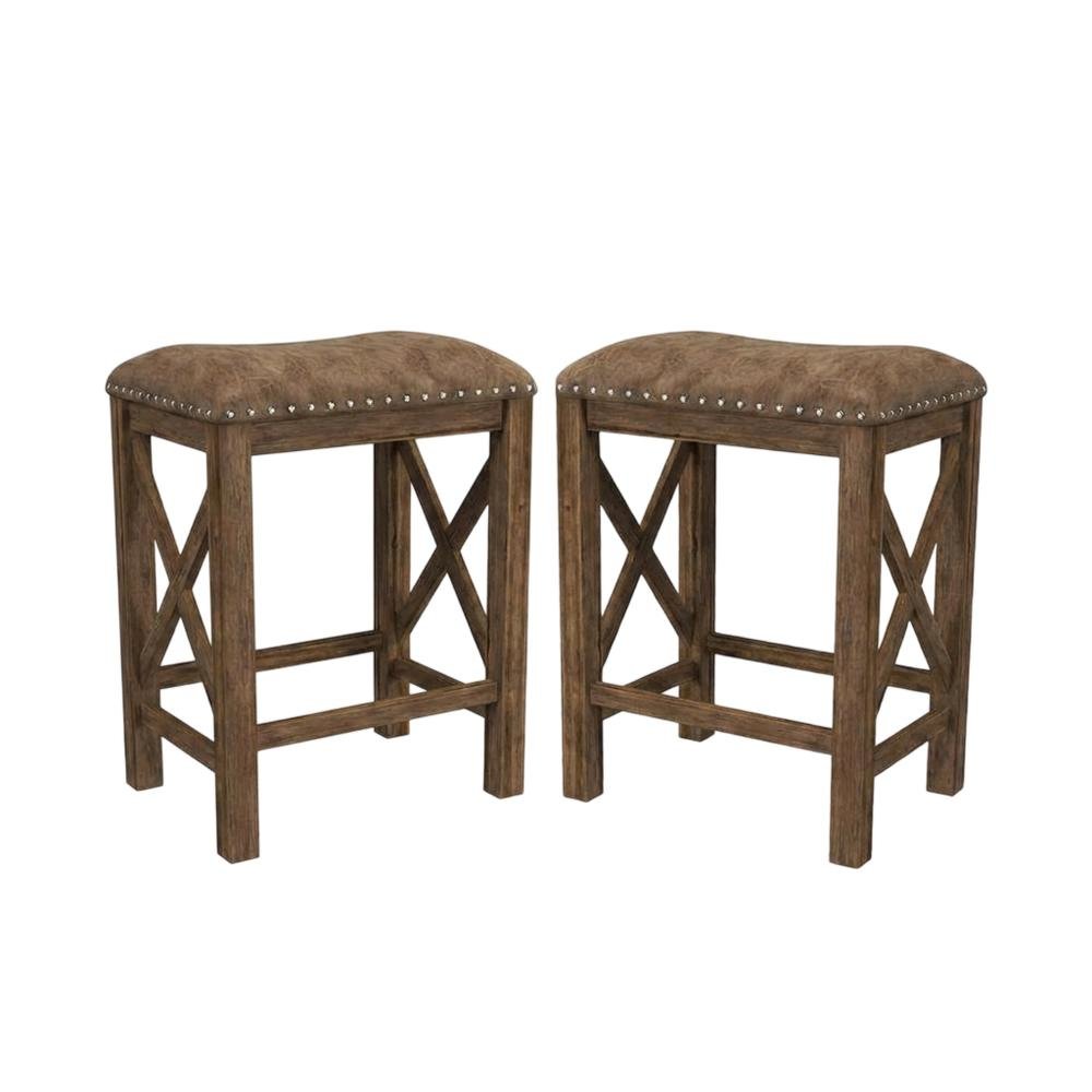 Acacia Wood Backless Counter Height Stool for Kitchen Island Counter, Set of 2