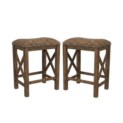 Acacia Wood Backless Counter Height Stool for Kitchen Island Counter, Set of 2