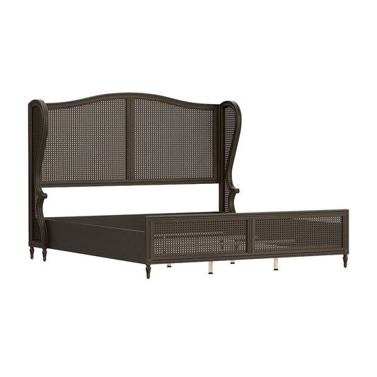 Brown Wooden Platform Frame with King Headboard in Oiled Bronze Finish