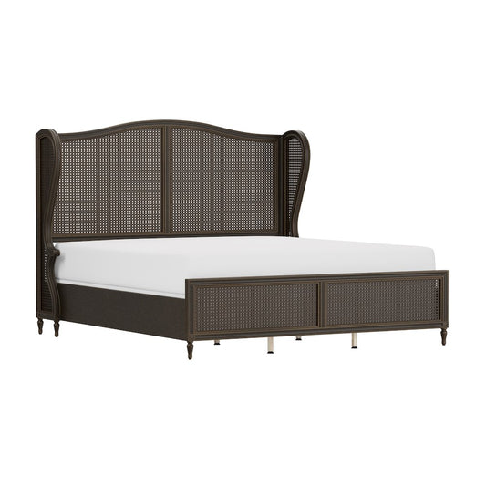Brown Wooden Platform Frame with King Headboard in Oiled Bronze Finish