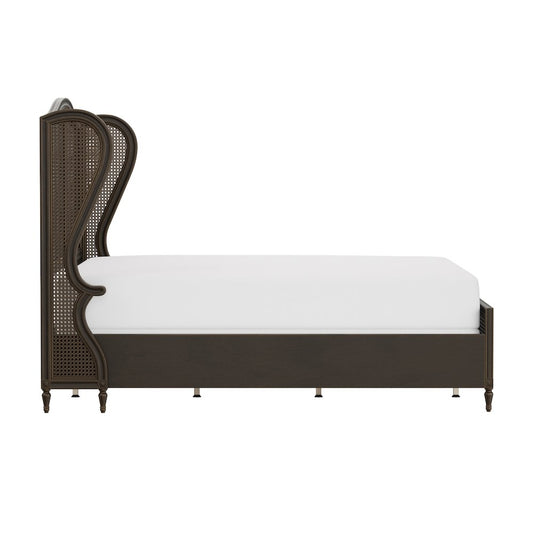 Brown Wooden Platform Frame with King Headboard in Oiled Bronze Finish