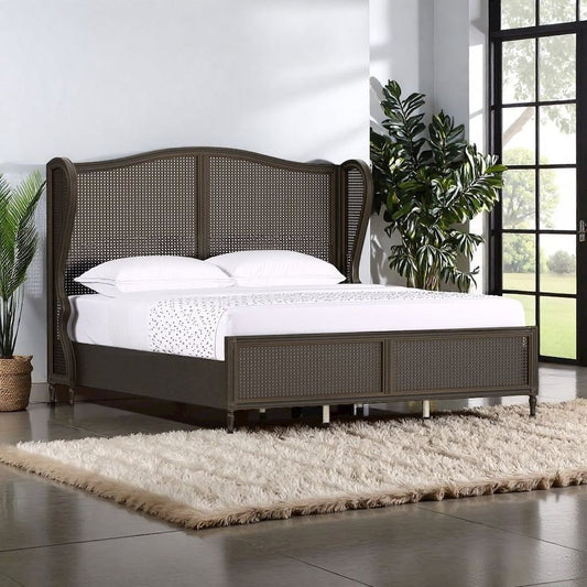 Brown Wooden Platform Frame with King Headboard in Oiled Bronze Finish