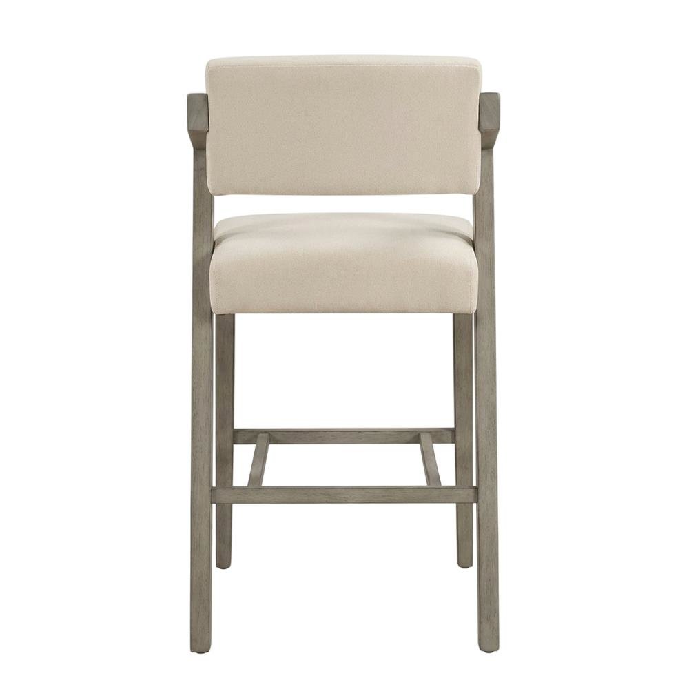 Grey Fabric Counter Height Stool with Wooden Aged Gray Finish and Low Back