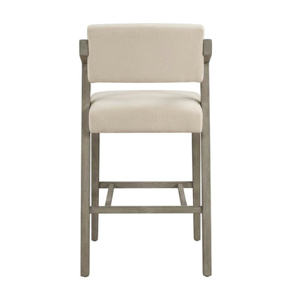 Grey Fabric Counter Height Stool with Wooden Aged Gray Finish and Low Back