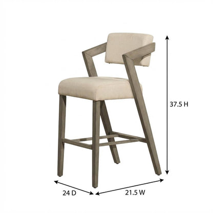 Grey Fabric Counter Height Stool with Wooden Aged Gray Finish and Low Back