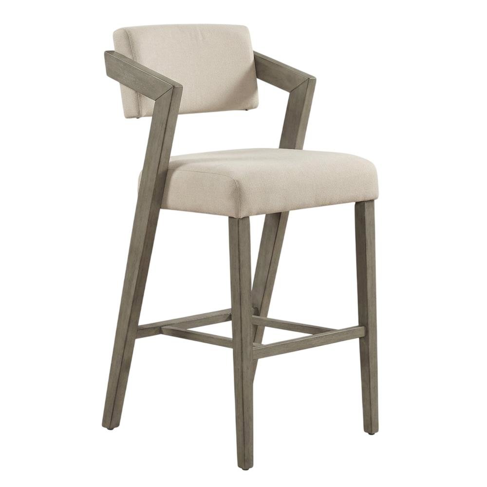 Grey Fabric Counter Height Stool with Wooden Aged Gray Finish and Low Back