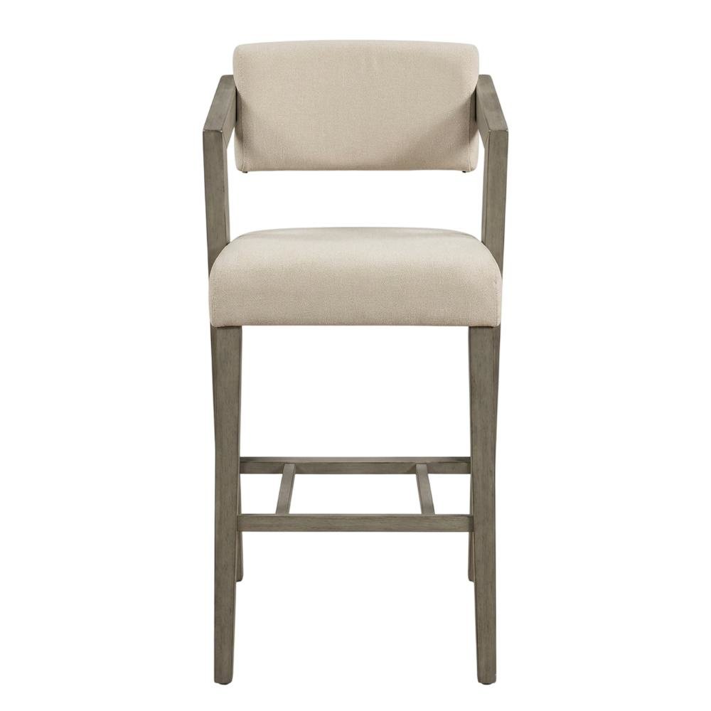 Grey Fabric Counter Height Stool with Wooden Aged Gray Finish and Low Back