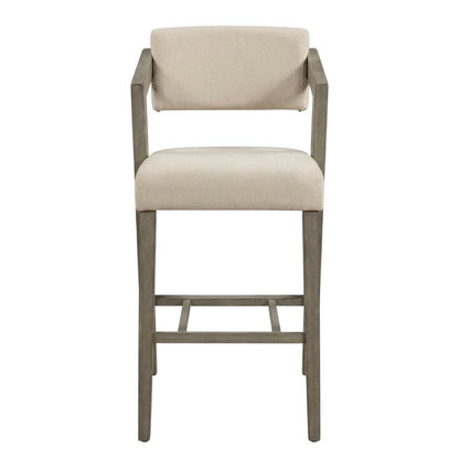 Grey Fabric Counter Height Stool with Wooden Aged Gray Finish and Low Back