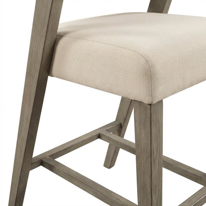 Grey Fabric Counter Height Stool with Wooden Aged Gray Finish and Low Back