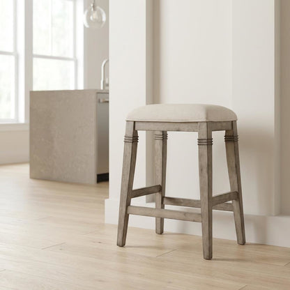 Grey Fabric Backless Counter Stool with Wood Frame and Footrest
