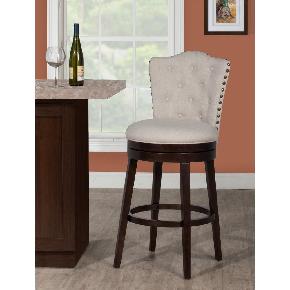 Edenwood Wood Bar Height Swivel Stool, Smoke Chocolate with Cream Fabric