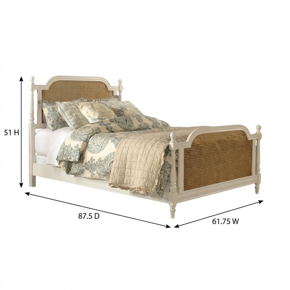 White Farmhouse Queen Bed with Metal Rails and Wood Frame