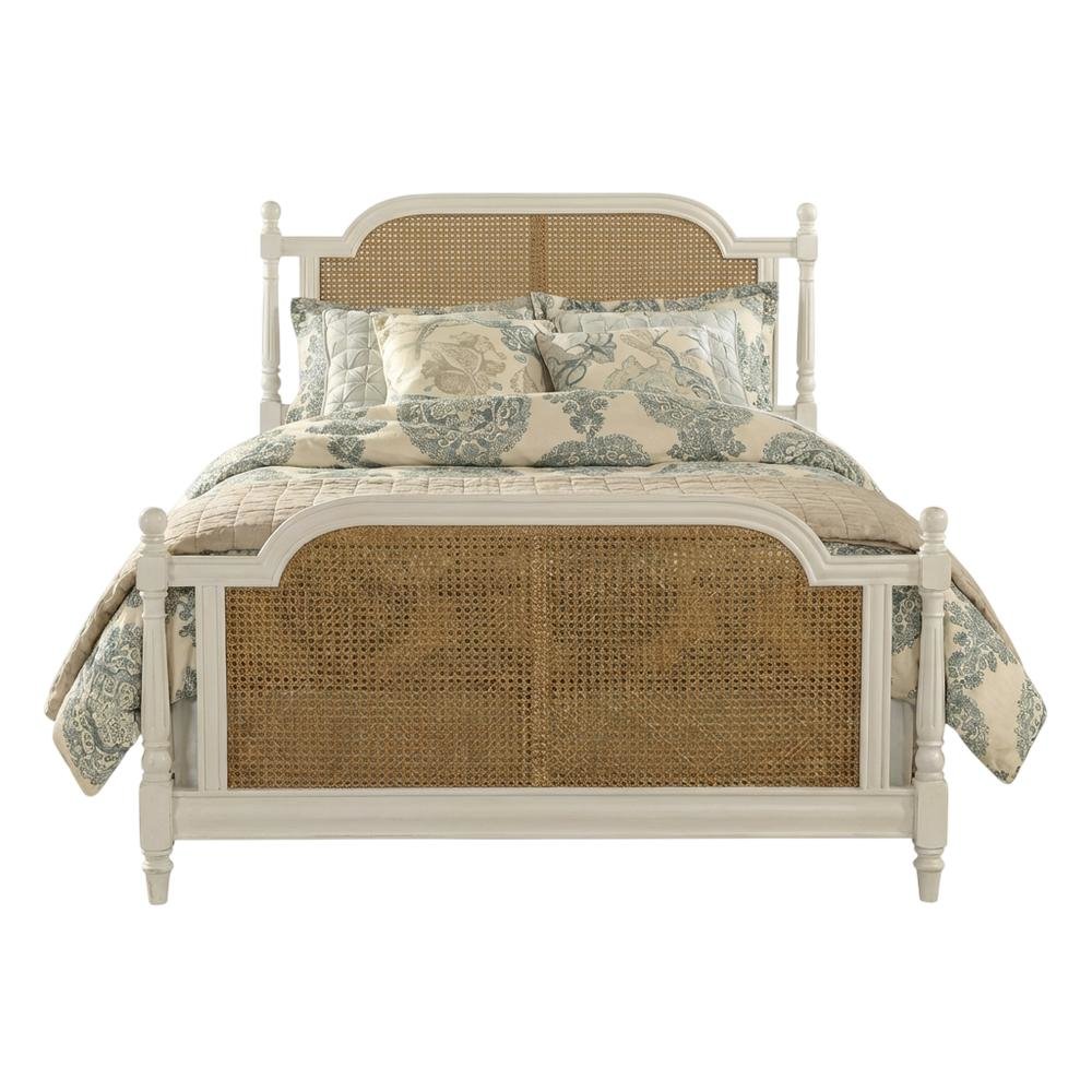 White Farmhouse Queen Bed with Metal Rails and Wood Frame