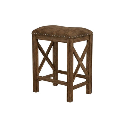 Acacia Wood Backless Counter Height Stool for Kitchen Island Counter, Set of 2