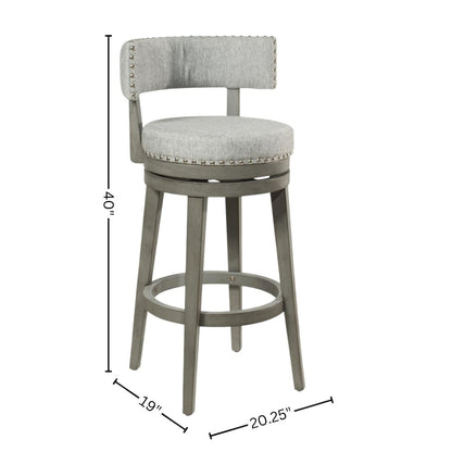 Gray Swivel Bar Stool with Upholstered Seat and Sturdy Wood Bar Stool Base