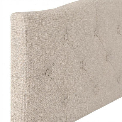 Light Beige Upholstered Tufted King Headboard, Black MDF Frame, Traditional