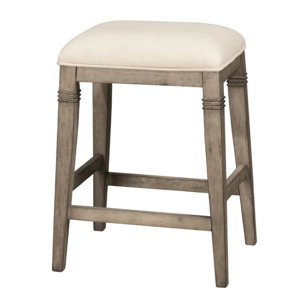 Grey Fabric Backless Counter Stool with Wood Frame and Footrest