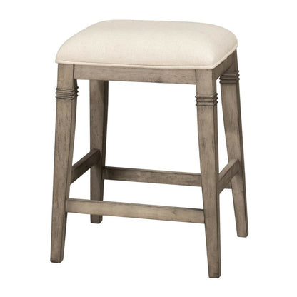 Grey Fabric Backless Counter Stool with Wood Frame and Footrest
