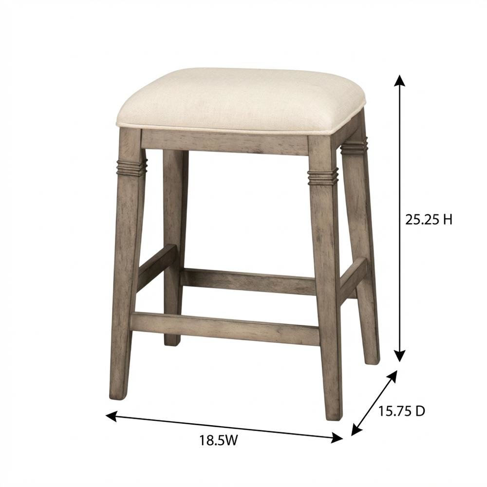Grey Fabric Backless Counter Stool with Wood Frame and Footrest