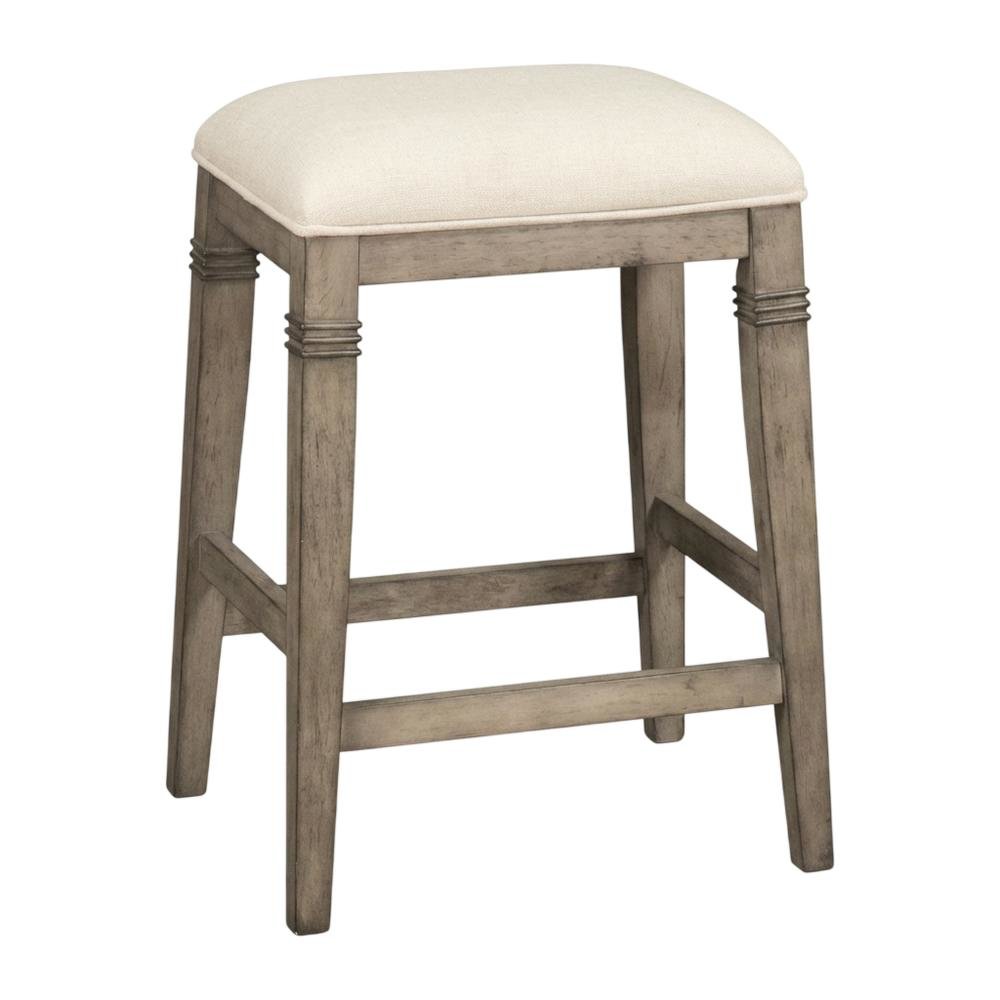 Grey Fabric Backless Counter Stool with Wood Frame and Footrest