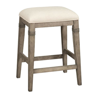Grey Fabric Backless Counter Stool with Wood Frame and Footrest