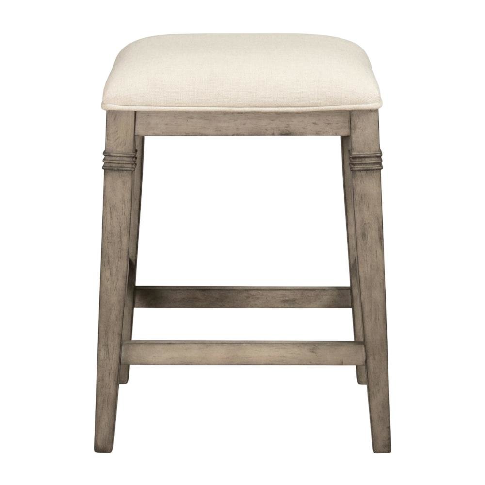 Grey Fabric Backless Counter Stool with Wood Frame and Footrest