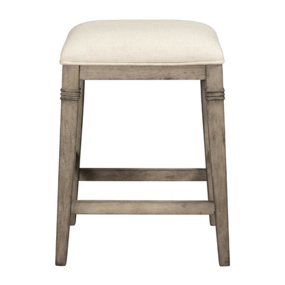 Grey Fabric Backless Counter Stool with Wood Frame and Footrest