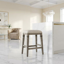 Grey Fabric Backless Counter Stool with Wood Frame and Footrest