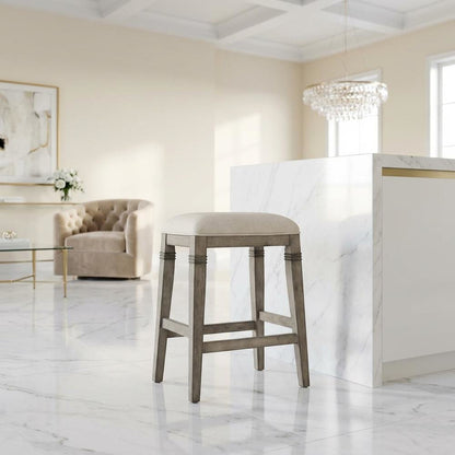 Grey Fabric Backless Counter Stool with Wood Frame and Footrest