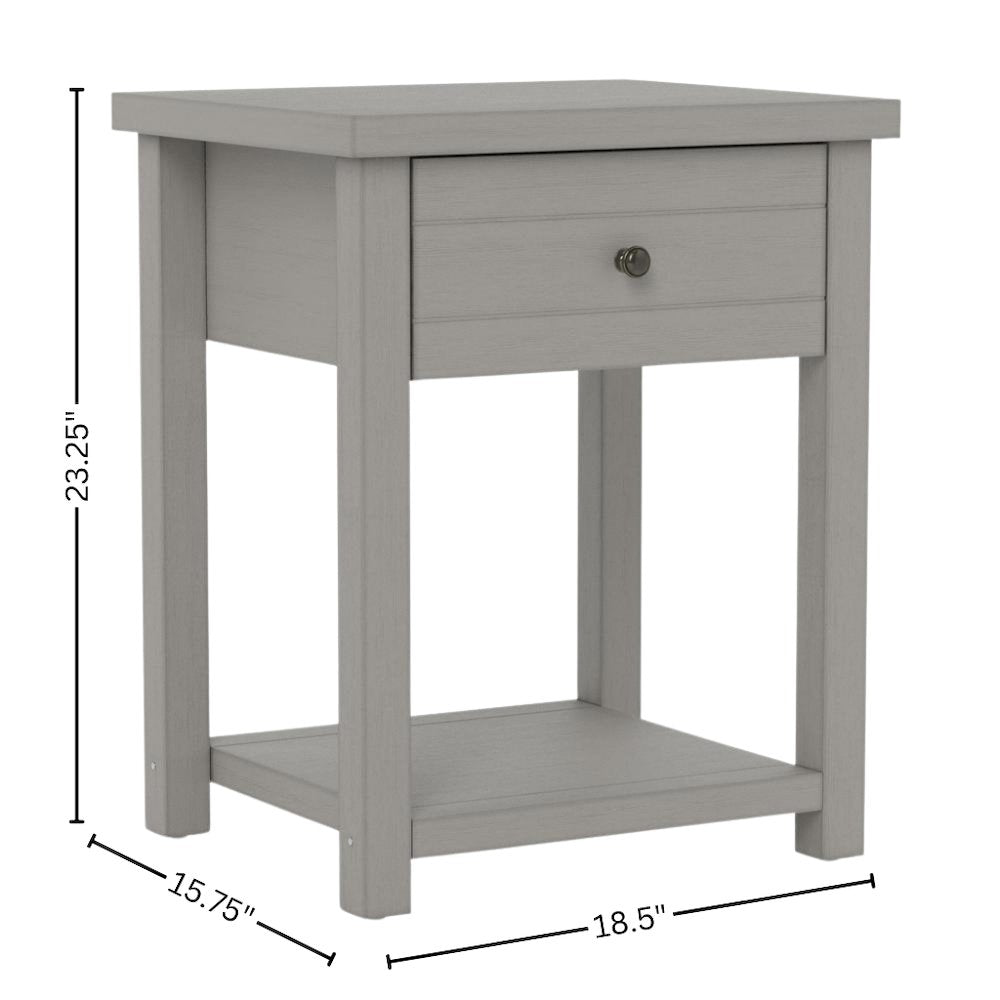 Grey Nightstand Wooden Side Table with Drawer and Open Storage Shelf