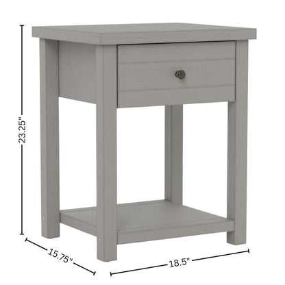 Grey Nightstand Wooden Side Table with Drawer and Open Storage Shelf