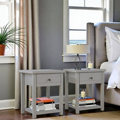 Gray Nightstands Set of 2 Wooden Side Tables with Drawer and Shelf