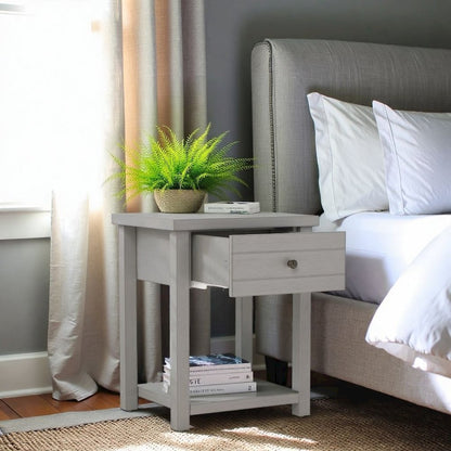 Gray Nightstands Set of 2 Wooden Side Tables with Drawer and Shelf